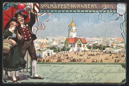 Künstler-AK Nürnberg, Volksfest 1904, Festgelände, Ganzsache Bayern  - Briefkaarten