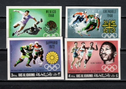 Ras Al Khaima 1969 Olympic Games, Footballl Soccer, Ice Hockey Etc. Set Of 4 Imperf. MNH - Ete 1968: Mexico