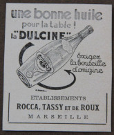 Publicité : Huile "la Dulcine", Ets Rocca, Tassy Et De Roux, Marseille, 1951 - Werbung