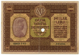 1000 LIRE CASSA VENETA DEI PRESTITI OCCUPAZIONE AUSTRIACA 02/01/1918 BB- - Besetzung Venezia