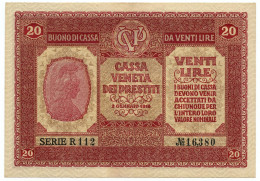 20 LIRE CASSA VENETA DEI PRESTITI OCCUPAZIONE AUSTRIACA 02/01/1918 SPL - Occupation Autrichienne De Venezia