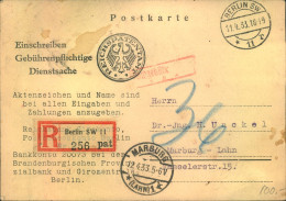 1933, R-Karte Als Gebührenpflichtig Mit "36" Nachporto Vom Recuhspatenntant "BERLIN SW 11" Nach Marburg - Cartas & Documentos