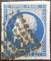 FRANCE Y&T N°14Aa Napoléon 20c Bleu Foncé. Oblitéré Losange Bureaux De Paris Lettre K - 1853-1860 Napoléon III