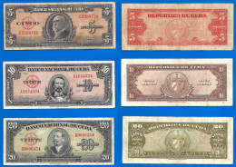 Lot Cuba 5 10 20 Pesos 1949 Billet Peso Centavos Kuba Billets - Cuba