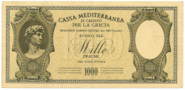 1000 DRACME CASSA MEDITERRANEA DI CREDITO PER LA GRECIA 1941 BB/SPL - Andere & Zonder Classificatie