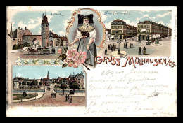 68 - MULHOUSE - MULHAUSEN - CARTE LITHOGRAPHIQUE GRUSS - ALSACIENNE - VOYAGE EN 1898 - Mulhouse