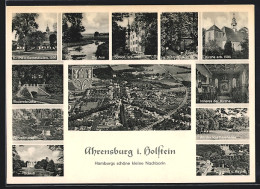 AK Ahrensburg / Holstein, Kirche, Bauernbrücke, Schloss, Schlossmühle, Kastanienallee, Aue  - Ahrensburg