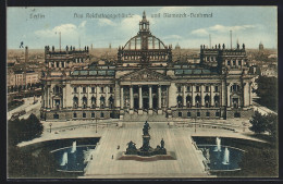 AK Berlin-Tiergarten, Reichstagsgebäude Mit Bismarckdenkmal  - Dierentuin