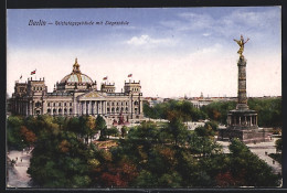 AK Berlin, Reichstagsgebäude Mit Siegessäule  - Tiergarten