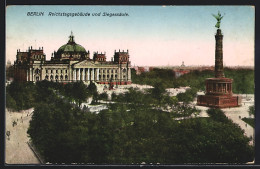 AK Berlin, Reichstagsgebäude Und Siegessäule  - Dierentuin