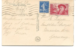 CARTE POSTALE POUR L'ALLEMAGNE 1937  AVEC 2 TIMBRES SEMEUSE ET SURTAXE - Cartas & Documentos