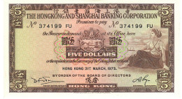 HONGKONG P181f 5 DOLLARS 31.3.1975  HSBC    UNC. - Hongkong