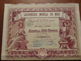 FRANCE - 31 - HTE GARONNE - TOULOUSE 1913 - SAVONNERIE MODELE DU MIDI - ACTION DE 25 FRS - BELLE ILLUSTRATION - Sonstige & Ohne Zuordnung