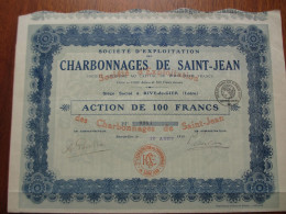 FRANCE - 42 - LOIRE - RIVE DE GIER 1918 - CHARBONAGES DE SAINT-JEAN , ACTION DE 100 FRS - Andere & Zonder Classificatie