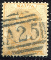 Z3793 MALTA 1863 QV Regina Vittoria 1/2 P. CU 3 Usato, Valore Catalogo € 90, Ottime Condizioni - Malte (...-1964)
