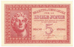 5 DRACME OCCUPAZIONE ITALIANA DELLA GRECIA ISOLE JONIE APRILE 1942 QFDS - Other & Unclassified