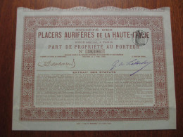 ITALIE - PLACERS AURIFERES DE LA HAUTE-ITALIE , PART DE PROPRIETE - PARIS 1899 - Autres & Non Classés