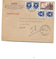 LETTRE PNEUMATIQUE URGENT 1956 AVEC 5 TIMBRES  BLASONS / BROUAGE - Lettres & Documents