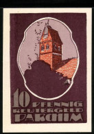 Notgeld Parchim, 10 Pfennig, Blick Zur Kirche, Mann Im Bett  - Lokale Ausgaben