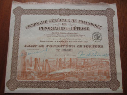 FRANCE - PARIS 1927 - TRANSPORTS ET IMPORTATION DE PETROLE - PART DE FONDATEUR - Other & Unclassified
