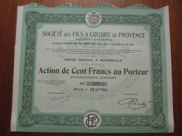 FRANCE - 13 - MARSEILLE 1925 - STE DES FILS A COUDRE DE PROVENCE - ACTION DE 100 FRS - Autres & Non Classés