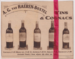 Pub Reclame - Wijn, Vins & Cognac AG Van Haeren - Boxtel - Orig. Knipsel Coupure Tijdschrift Magazine - 1924 - Werbung