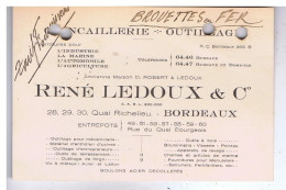 GIRONDE - BORDEAUX - René LEDOUX - Quincaillerie - Outillage - Quai Richelieu - Carte Publicitaire - Advertising