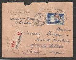 Lettre Recommandée 12/03/1955 Ministere De La Reconstuction Chambery-->Fronetenex (Savoie) Tp Seul Yv :973 - Lettres & Documents