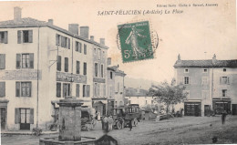SAINT-FELICIEN (Ardèche) - La Place - Autobus, Fontaine - Voyagé 1911 (2 Scans) - Sonstige & Ohne Zuordnung