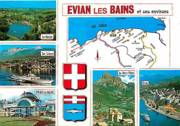 74 - Evian Les Bains - Multivues - Blasons - Carte Géographique - CPM - Voir Scans Recto-Verso - Evian-les-Bains