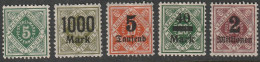 Altd.- Württemberg: Dienstmarken: 5 Versch. Werte, Mi. Nr. 114, 164, 171, 173, 180.   */MH - Postfris
