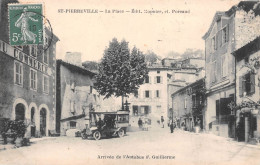 SAINT-PIERREVILLE (Ardèche) - La Place - Arrivée De L'Autobus F. Guillierme, Hôtel Du Commerce - Voyagé 1909 (2 Scans) - Sonstige & Ohne Zuordnung