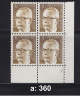 Berlin 360 VB, FN, Viererblock Ecke 4, Formnummer 2 ** #E637a - Unused Stamps
