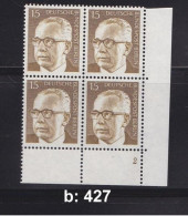 Berlin 427 VB, FN, Viererblock Ecke 4, Formnummer 2 ** #E637b - Unused Stamps
