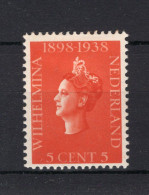 NEDERLAND 311 MH 1938 - 40 Jarig Jubileum Koningin Wilhelmina - Neufs