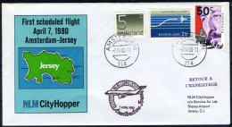NEDERLAND 1e VLUCHT NLM City Hopper AMSTERDAM - JERSEY 7/04/1980 - Luchtpost