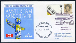 NEDERLAND 1e VLUCHT AMSTERDAM - VANCOUVER 02/04/1986 - Poste Aérienne
