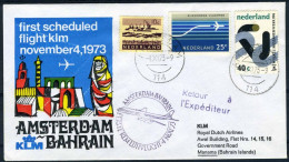 NEDERLAND 1e VLUCHT AMSTERDAM - BAHRAIN 4/11/1973 -1 - Correo Aéreo