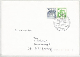 Deutsche Bundespost 1990. Brief Drucksache Immendingen - Hinteregg (Schweiz), Erholungsort, Donau, Schloss / Castle - Castillos