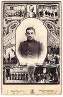 Fotografie Jean Mehlbreuer, Mülhausen I. Els., Soldat In Uniform Rgt. 112, Passepartout Kaiser Wilhelm II. Soldatenle  - War, Military
