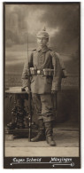 Fotografie Eugen Schmid, Münsingen, Kriegsausmarsch, Soldat Mit Pickelhaubenüberzug Rgt. 248 & Ausrüstung, 1.WK  - Guerre, Militaire