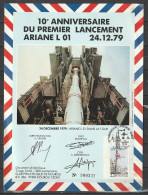 Document Philatélique, 10eme Anniversaire Lancement Ariane L01,tirage 1000ex  ,24/12/1979 Tp Yv 2593 - Cartas & Documentos