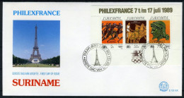 SURINAME E131XX FDC 1989 - Postzegeltentoonstelling Philexfrance  - Surinam