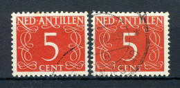 NL. ANTILLEN 217 Gestempeld 1950 - Cijfer. (2 Stuks) - Curaçao, Antilles Neérlandaises, Aruba