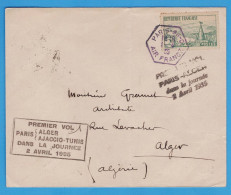 LETTRE PAR AVION - PREMIER VOL PARIS ALGER DANS LA JOURNEE 2 AVRIL 1935 - OBLITERATIONS AIR FRANCE ET ALGER - 1927-1959 Brieven & Documenten