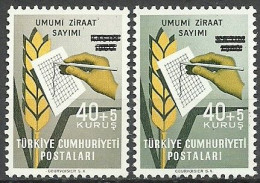 Turkey; 1963 Agricultural Census "Color Tone Variety" - Unused Stamps