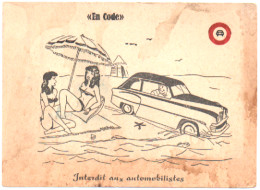 Humour : Illustration - P. Daries : " En Code " : Pin-up - Automobile : Interdit Aux Automobilistes - Humour