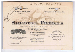 GIRONDE - St-SEURIN-s/-l'ISLE - SOUSTRE Frères Papiers - Cartons, Etc...- Brive ( 19 ) Doullens ( 80 ) - Publicités