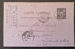 LETTRE TYPE SAGE OBLITERATION PARIS OBSERVATOIRE / BUREAU 52 /RARE! - 1877-1920: Semi-Moderne