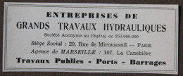 Publicité : SA Entreprises De Grands Travaux Hydrauliques, Paris, Marseille, 1951 - Reclame